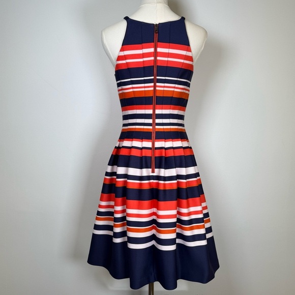 Vince Camuto Striped Scuba Halterneck Pleated Fit And Flare Dress Women’s Size 2 - Picture 4 of 15